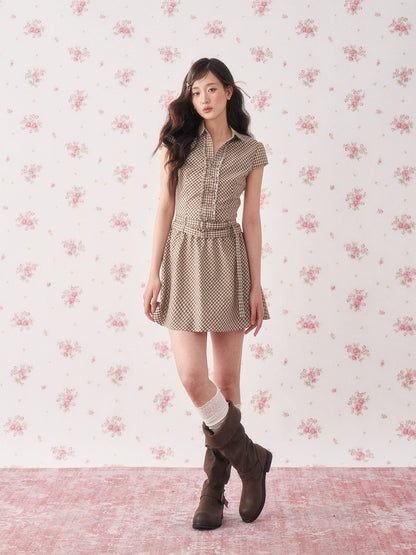 Ruffle Collar Plaid Shirt Dress