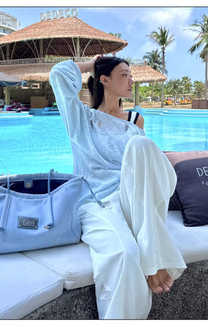 Washed Distressed Balloon-Fit Denim Jeans