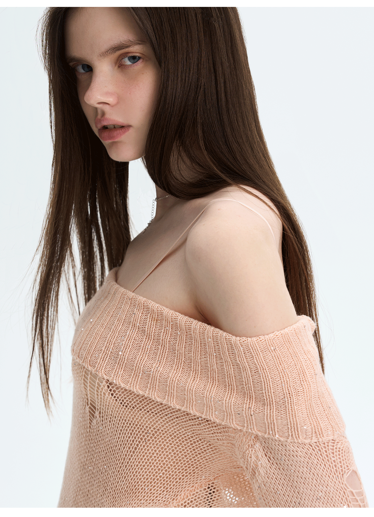 Off-Shoulder Sequin Cut-Out Knit Top