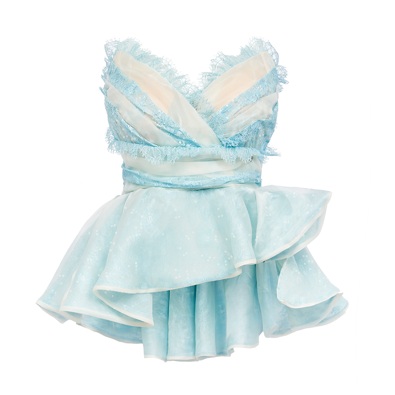 Apricot &amp; Blue Puff Ball Gown Bandeau Two-Piece Set