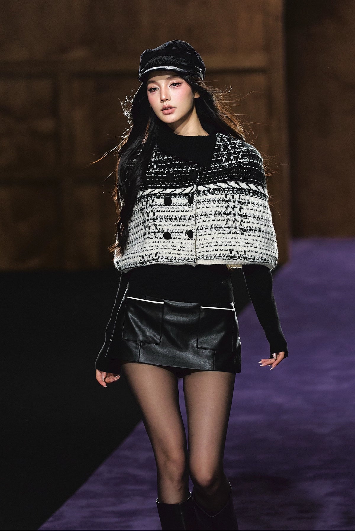 Tweed-Inspired Knit Cape &amp; Crewneck Set