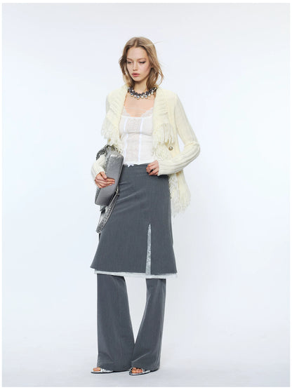 Lace Waist Bow Flared Skirt Pants