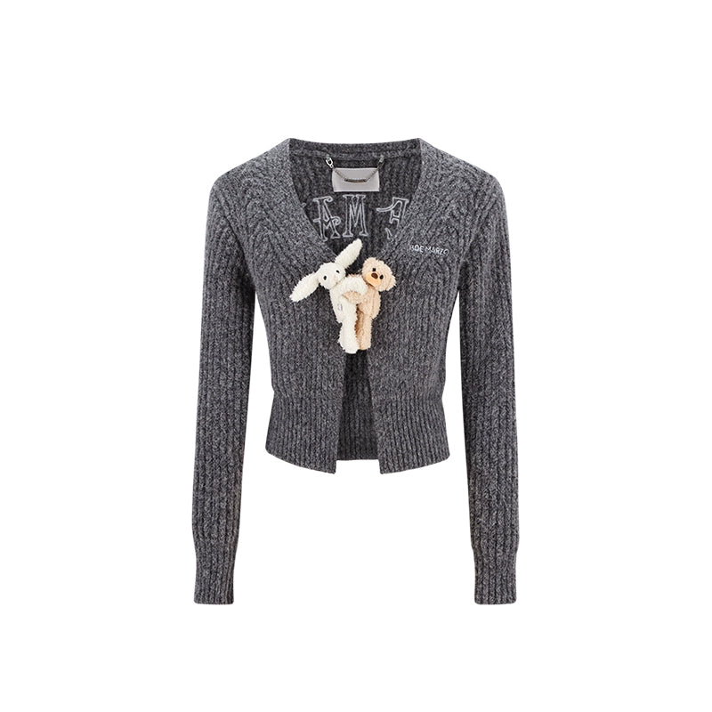 Cuddle-Doll Fitted Knit V-Neck Cardigan