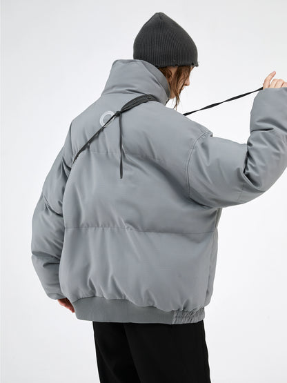 Textured Stripe-Panel Oversized Winter Puffer Jacket