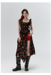 "I LOVE ME" Embroidered Rose Belt A-Line Mini Skirt - CHINASQUAD