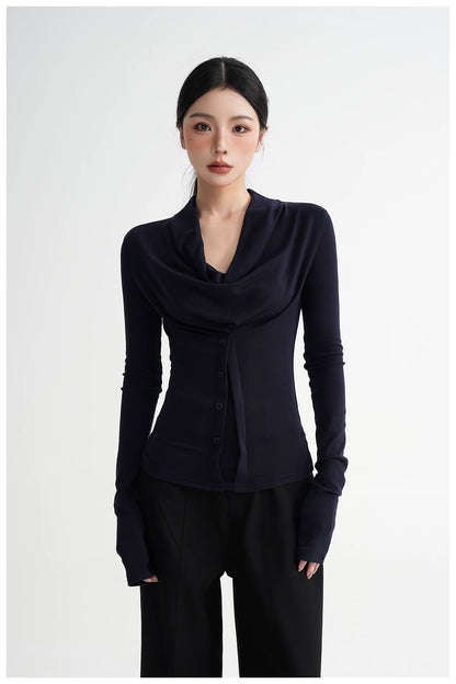 Neck Off-Shoulder Fitted Long Sleeve T-Shirt