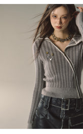 Mocha & Red Zipper Striped Turtleneck - CHINASQUAD