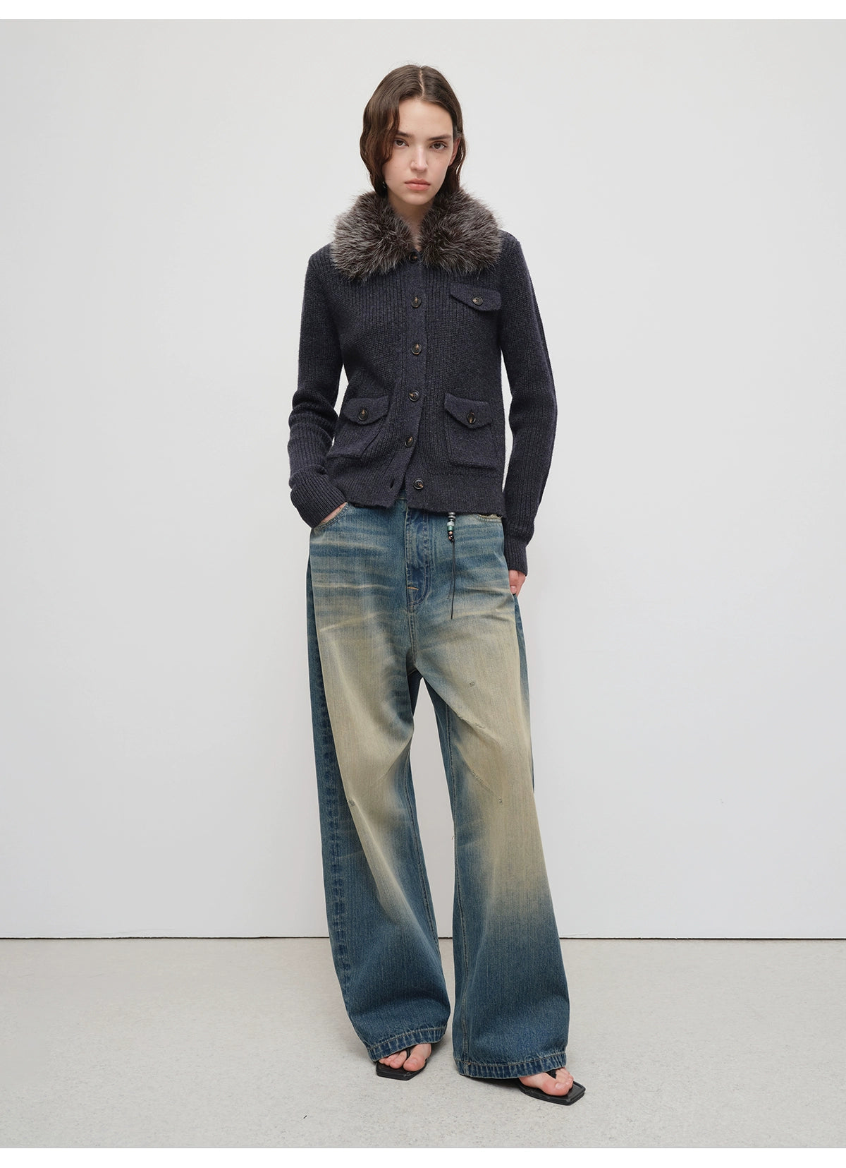 Vintage Tapered Wide-Leg Distressed Denim Pants