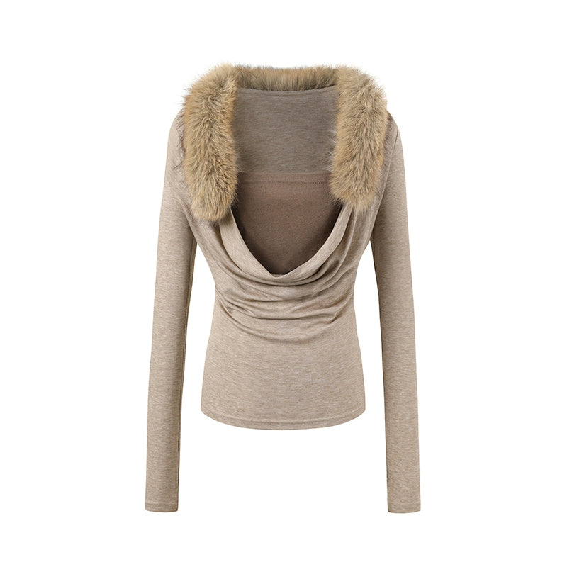 Two-Piece Draped-Collar Knit Crewneck