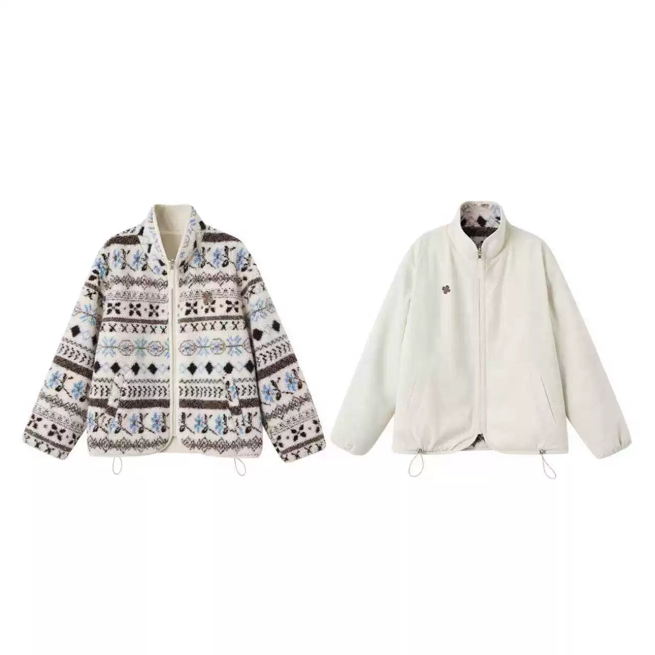 Jacquard Fleece High-Neck Oversized Jacket