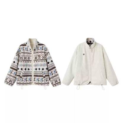 Jacquard Fleece High-Neck Oversized Jacket