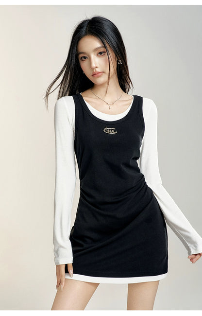 Black Round Neck Slimming Tank Dress