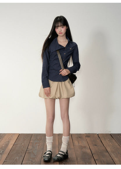 Khaki Petal-Pleat A-Line Skirt