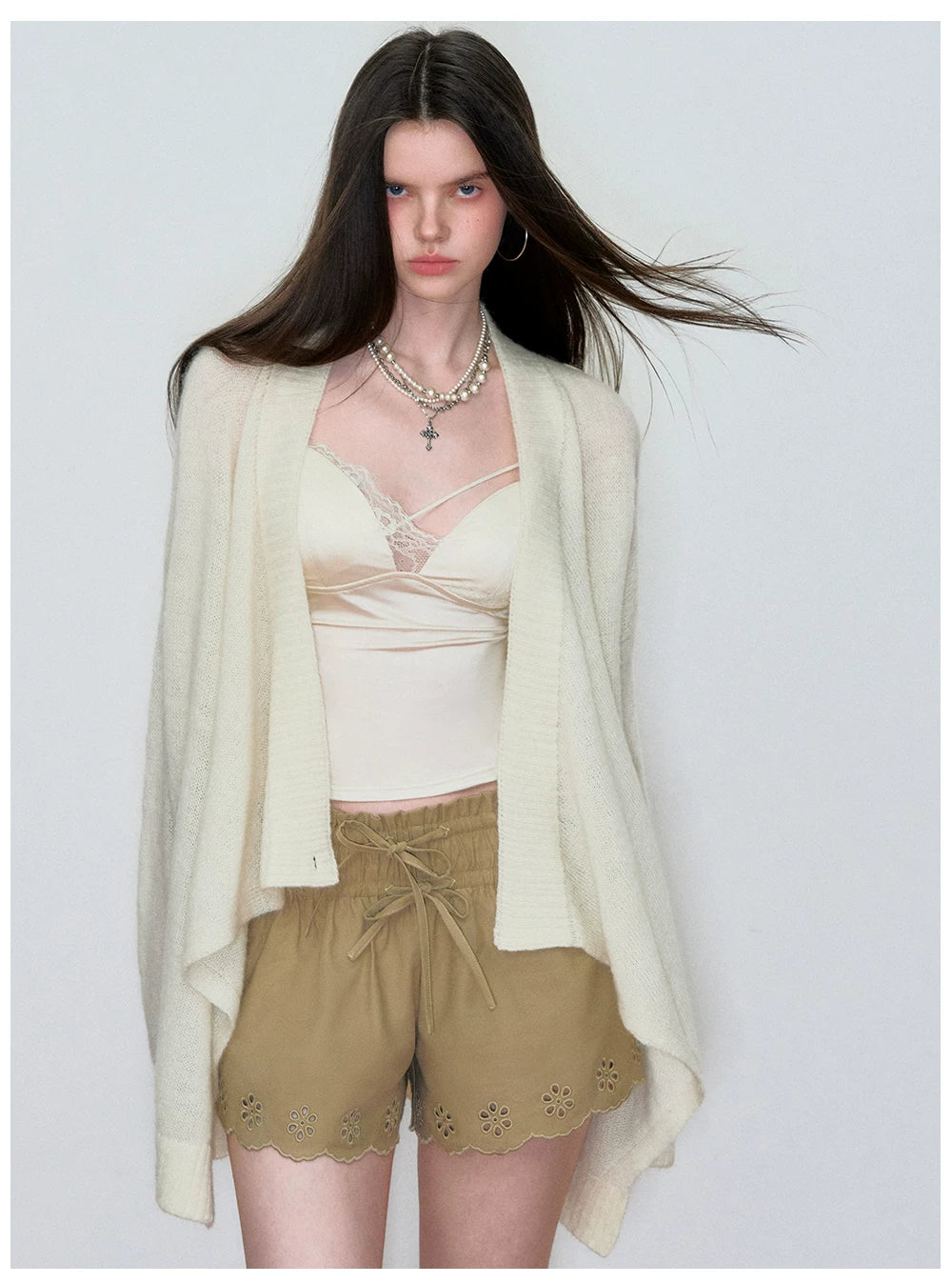 Double-Waistband Embroidered Straight Shorts