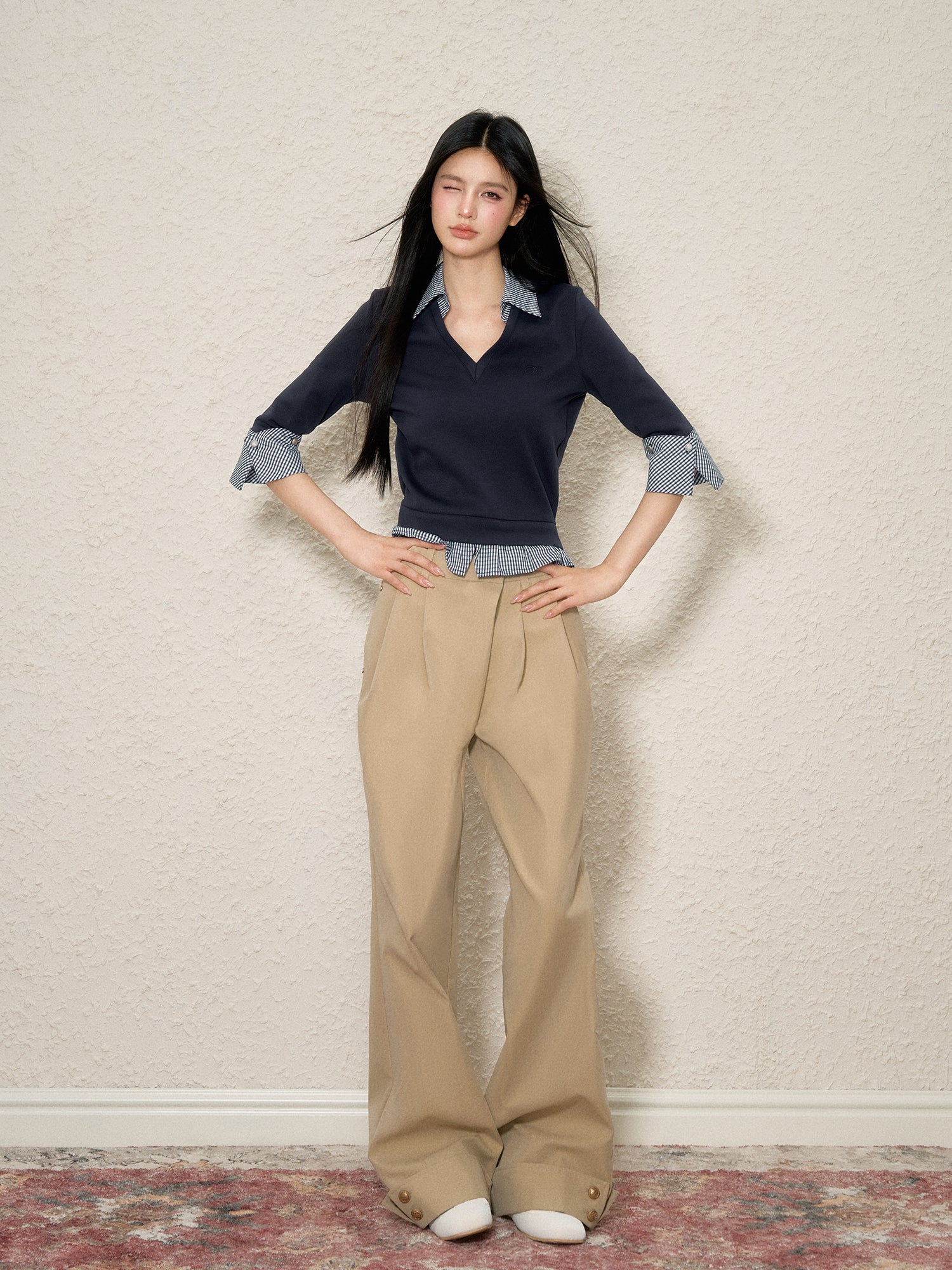 Diagonal Fly Pleated Cargo Pants