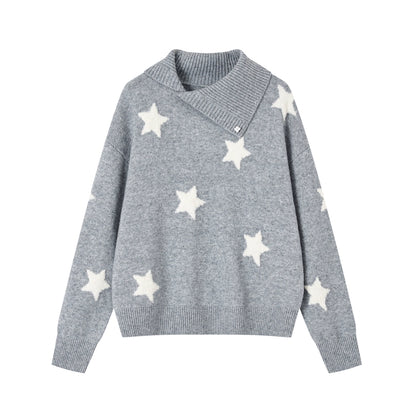 Asymmetric Star-Pattern Knit Sweater