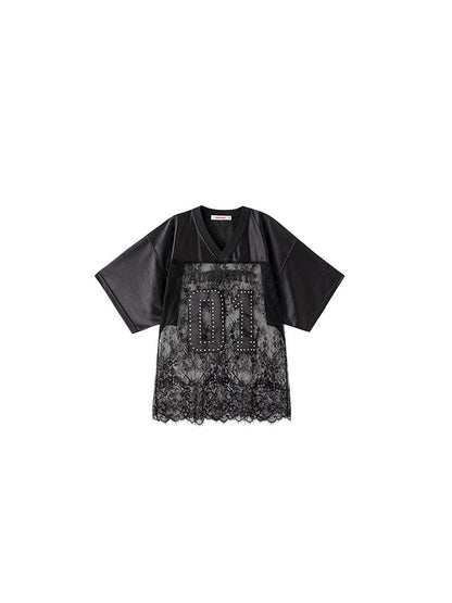 Lace Hollow-Out Oversized Jersey Shirt - CHINASQUAD