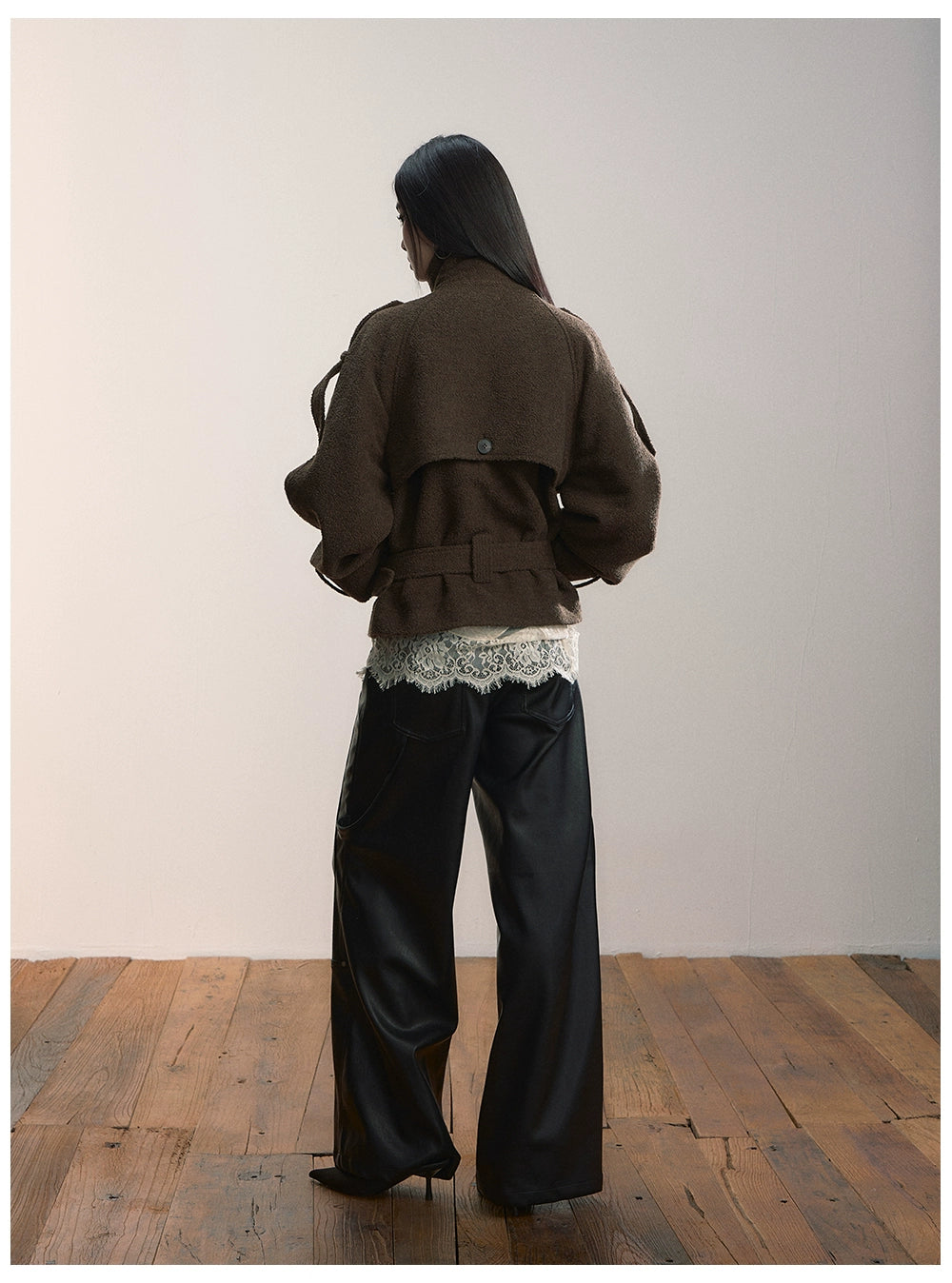 Contrast Double-Breasted Wool-Blend Belted Jacket