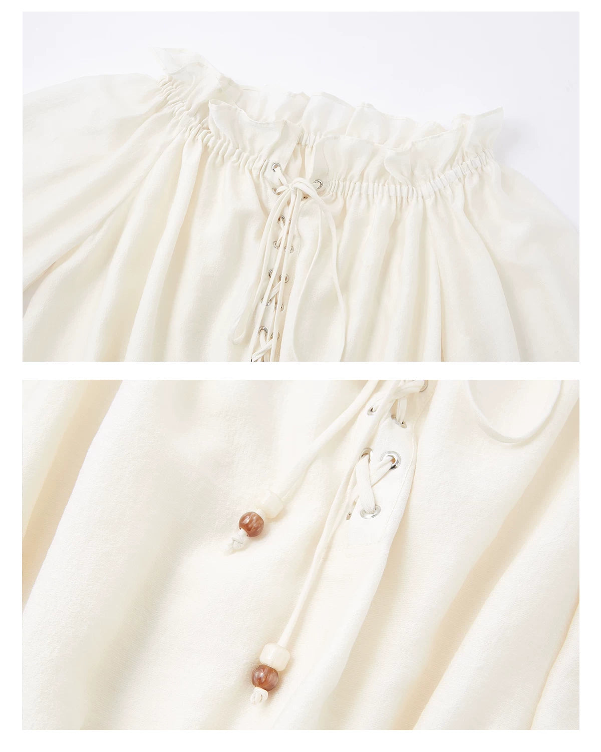 Off-Shoulder Lace-Up Lantern Sleeve Blouse