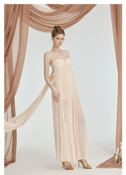 Strapless Mesh Backless Elegant Maxi Dress