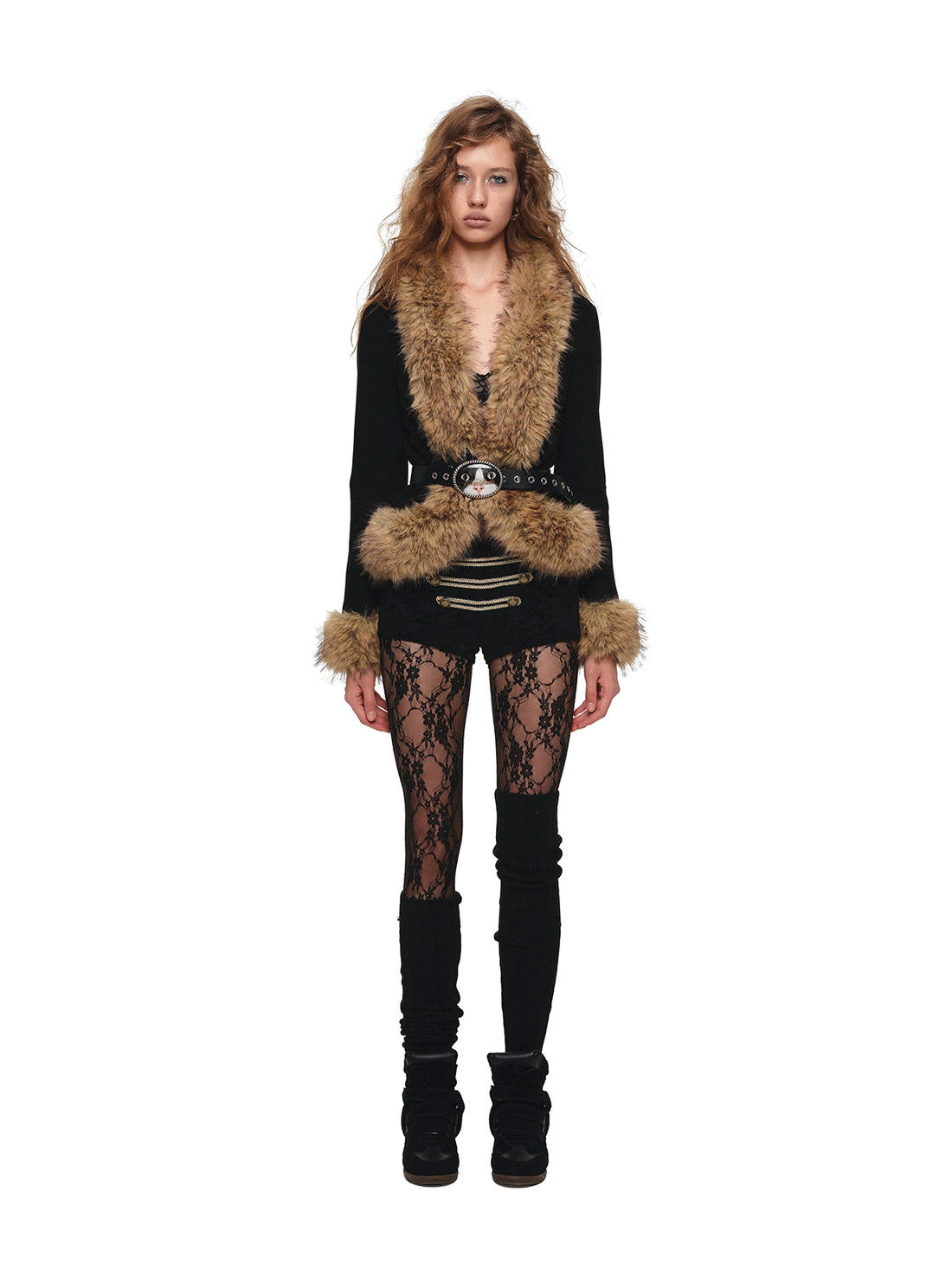 Faux Rabbit Fur Cinched Jacket
