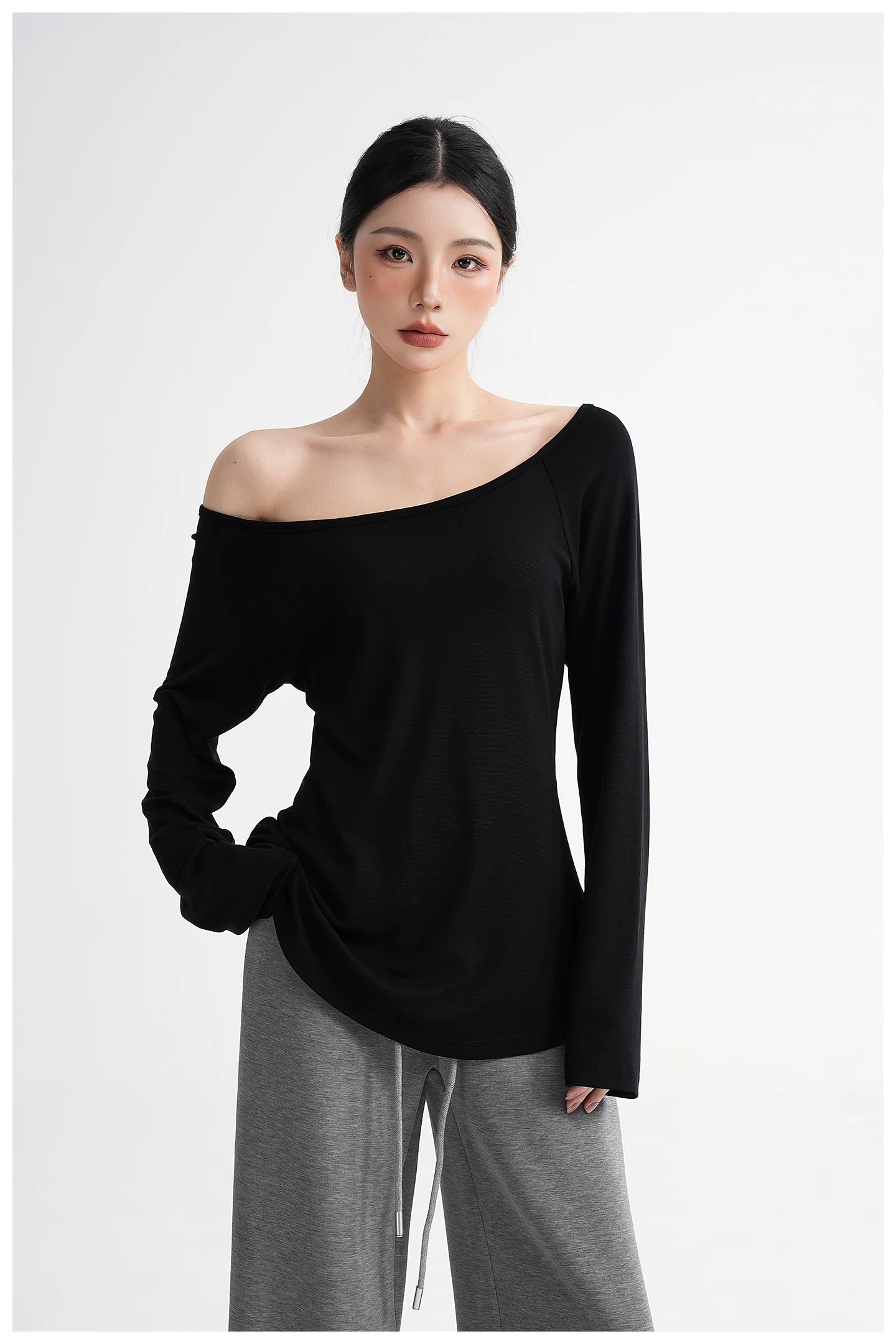 Waist-Cinching Fitted Long Sleeve T-Shirt