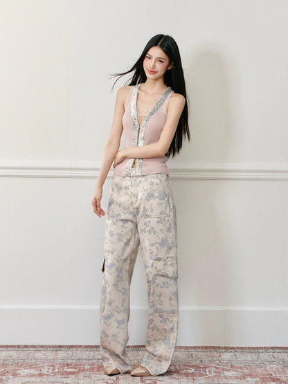 Floral Print Wide-Leg Cargo Pants - CHINASQUAD