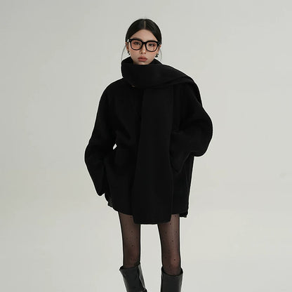 Scarf-Detail Cropped Wool Jacket