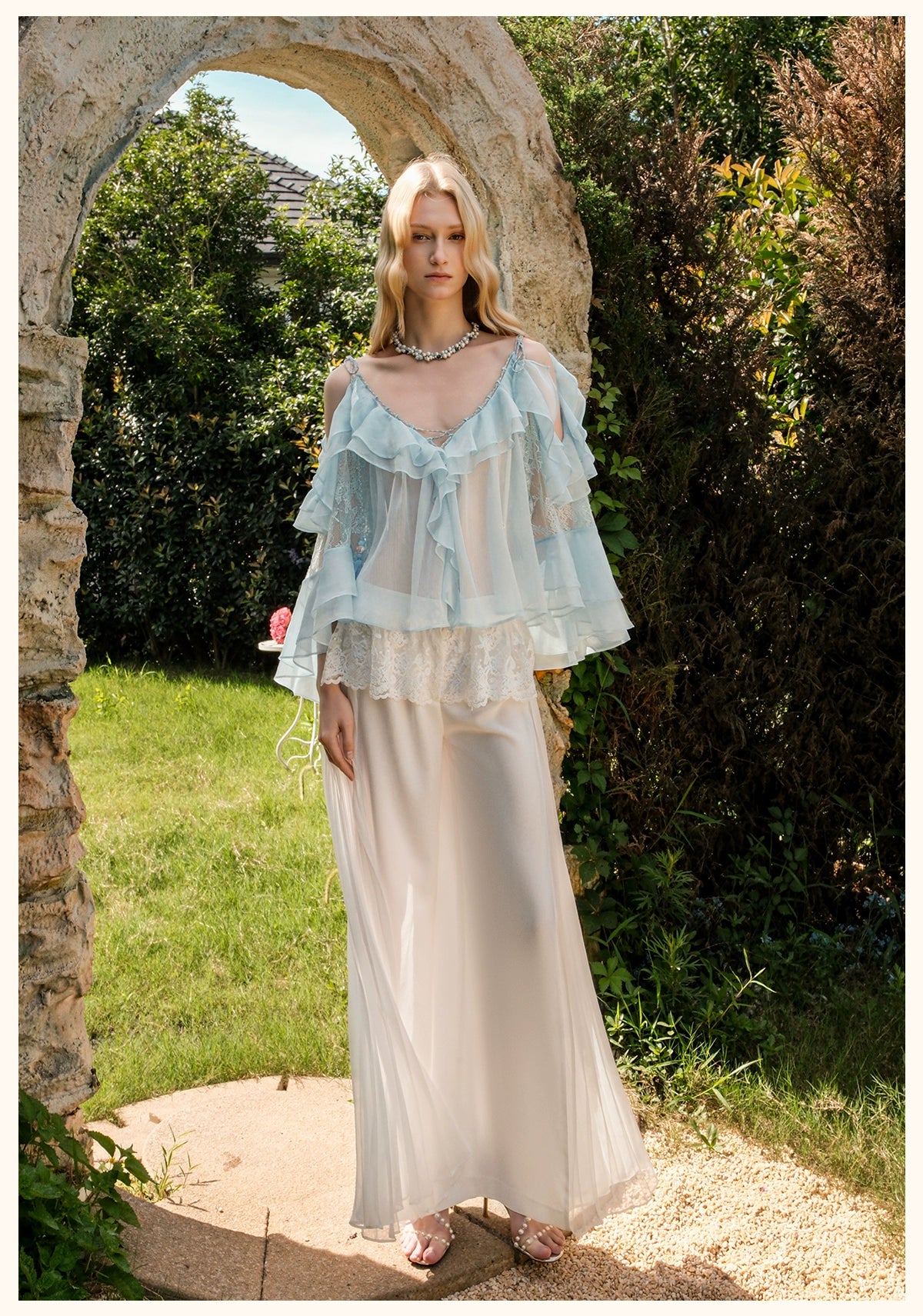 Flowy Chiffon Ruffle Rope Blouse
