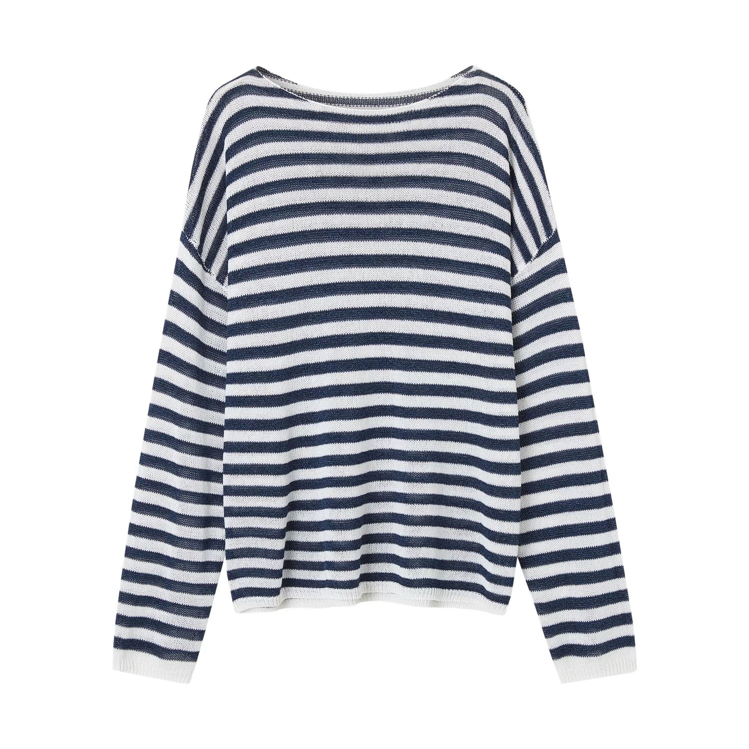Washi Yarn Striped Off-Shoulder Long Sleeve Knit Top