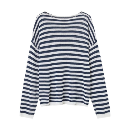 Washi Yarn Striped Off-Shoulder Long Sleeve Knit Top