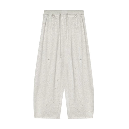 Starry Crystal Embellished Drawstring Curved-Leg Sweatpants