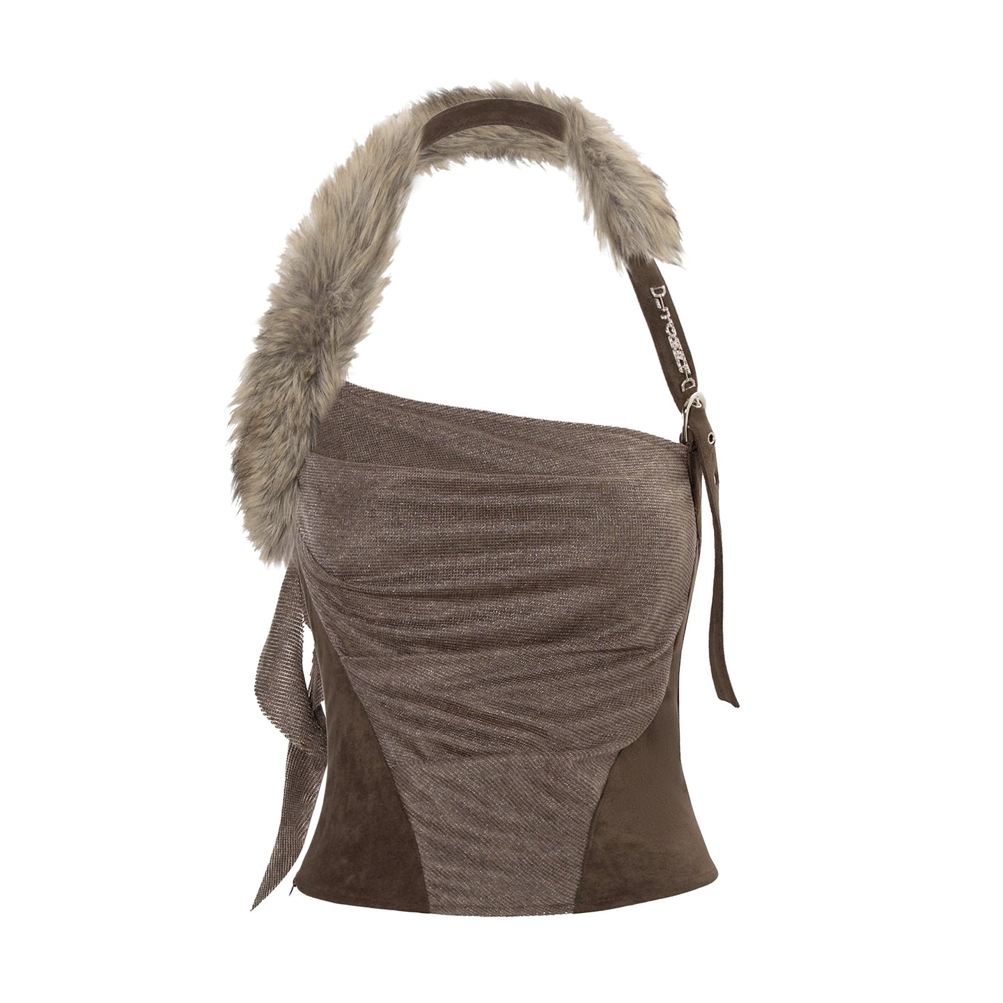 Suede-Look Halter Backless Fitted Vest