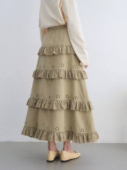 Bohemian Tiered Embroidered Maxi Skirt