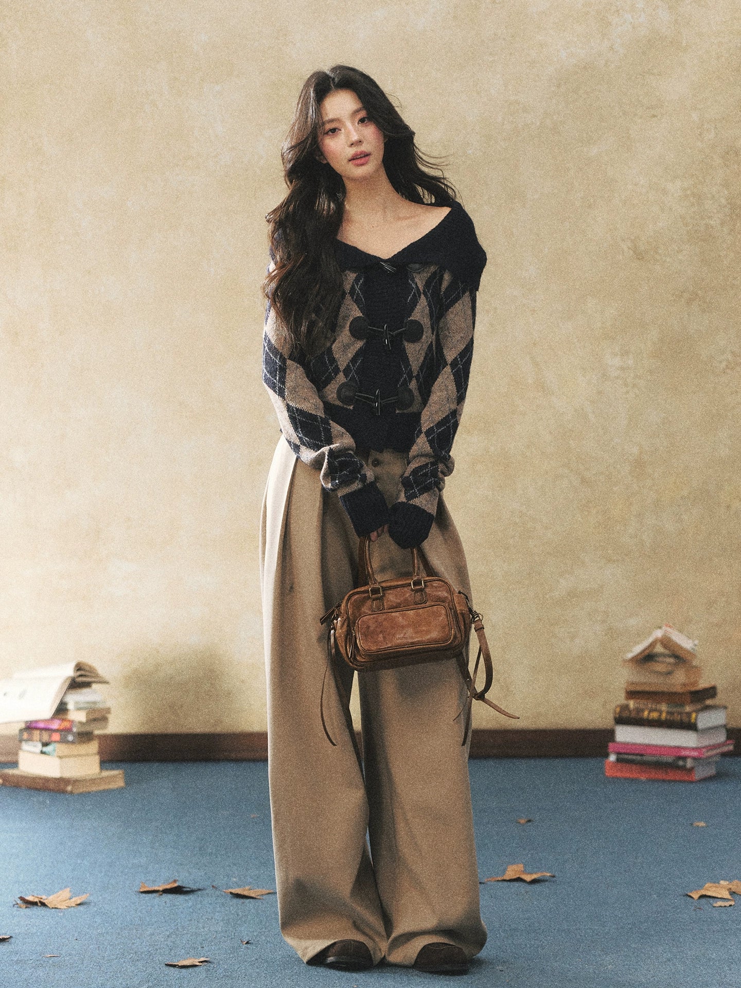 Khaki Relaxed Straight-Leg Wide Trousers