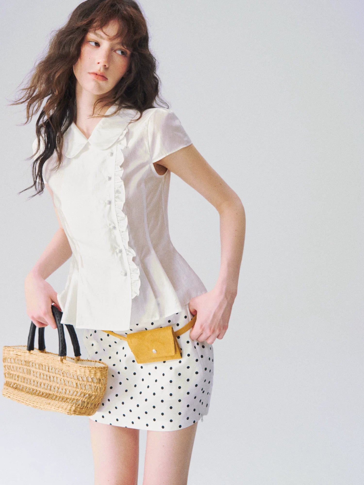 Peter Pan Collar Asymmetric Waist-Tailored Blouse