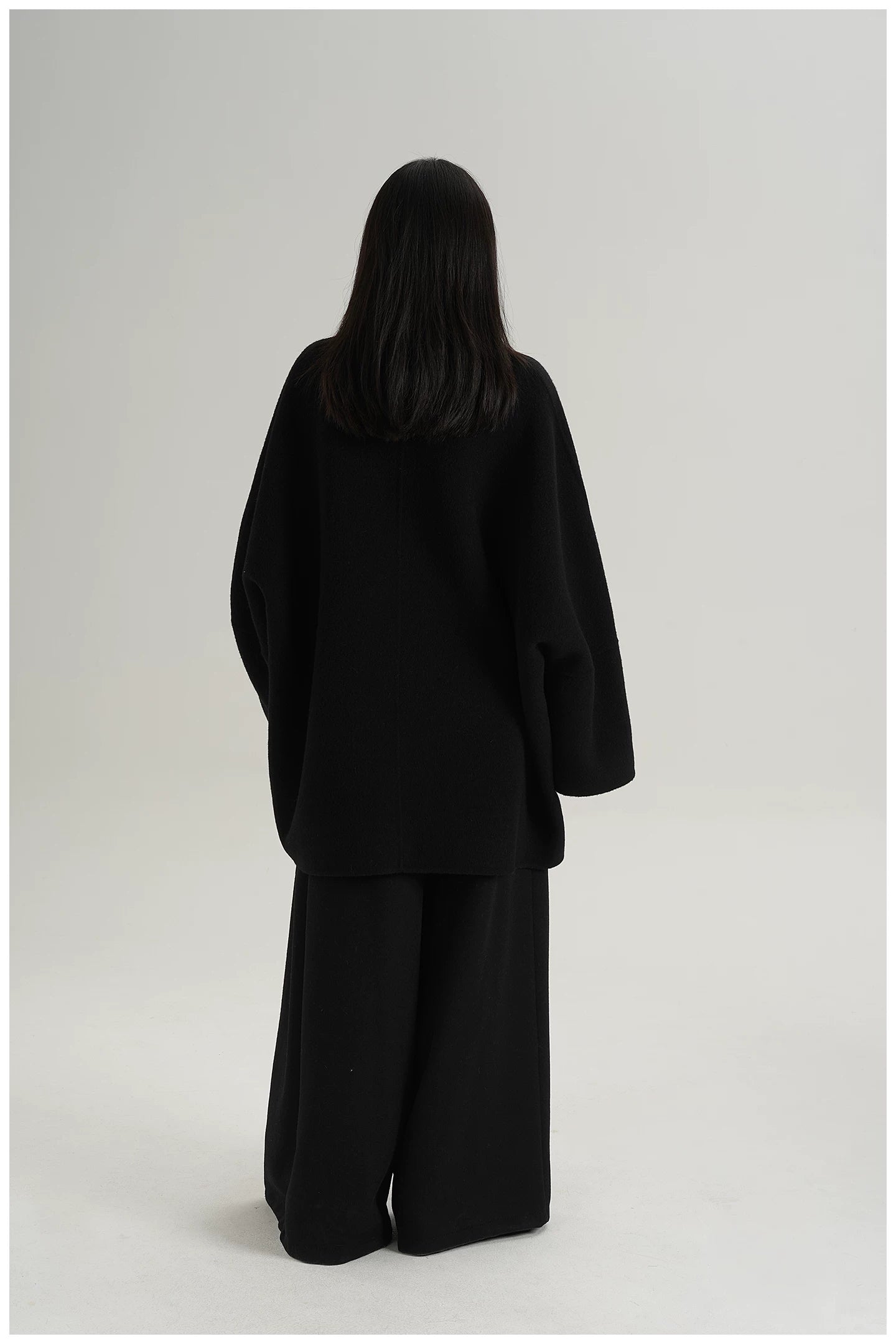 Scarf-Detail Mid-Length Wool Jacket