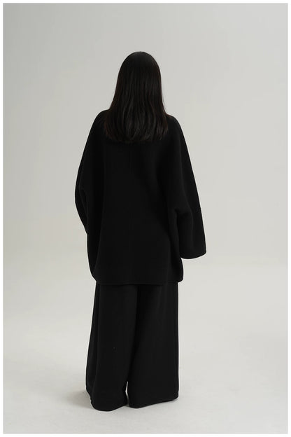 Scarf-Detail Mid-Length Wool Jacket