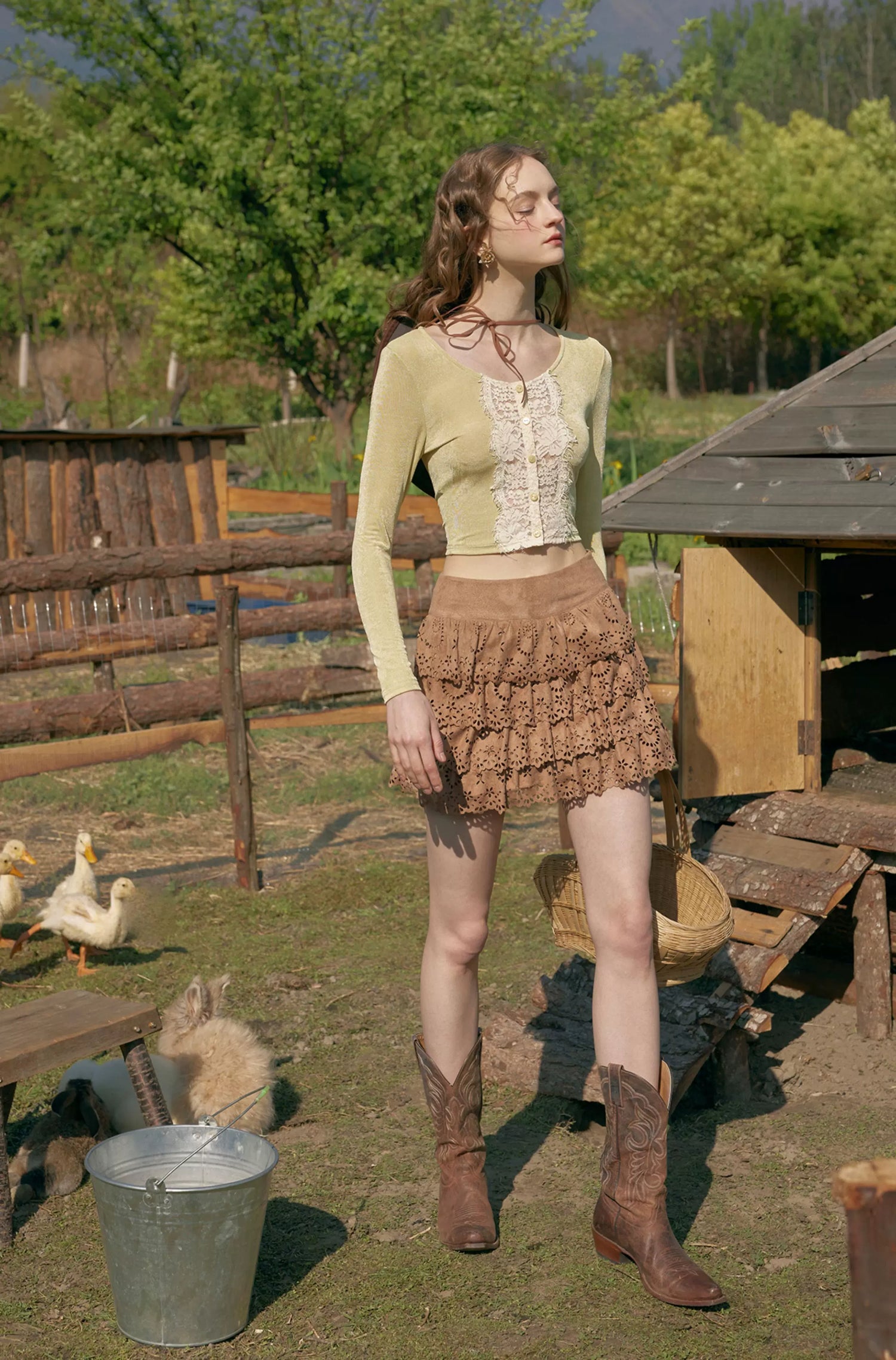 Vintage Layered Cutout Mini Skirt