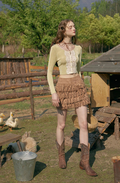 Vintage Layered Cutout Mini Skirt