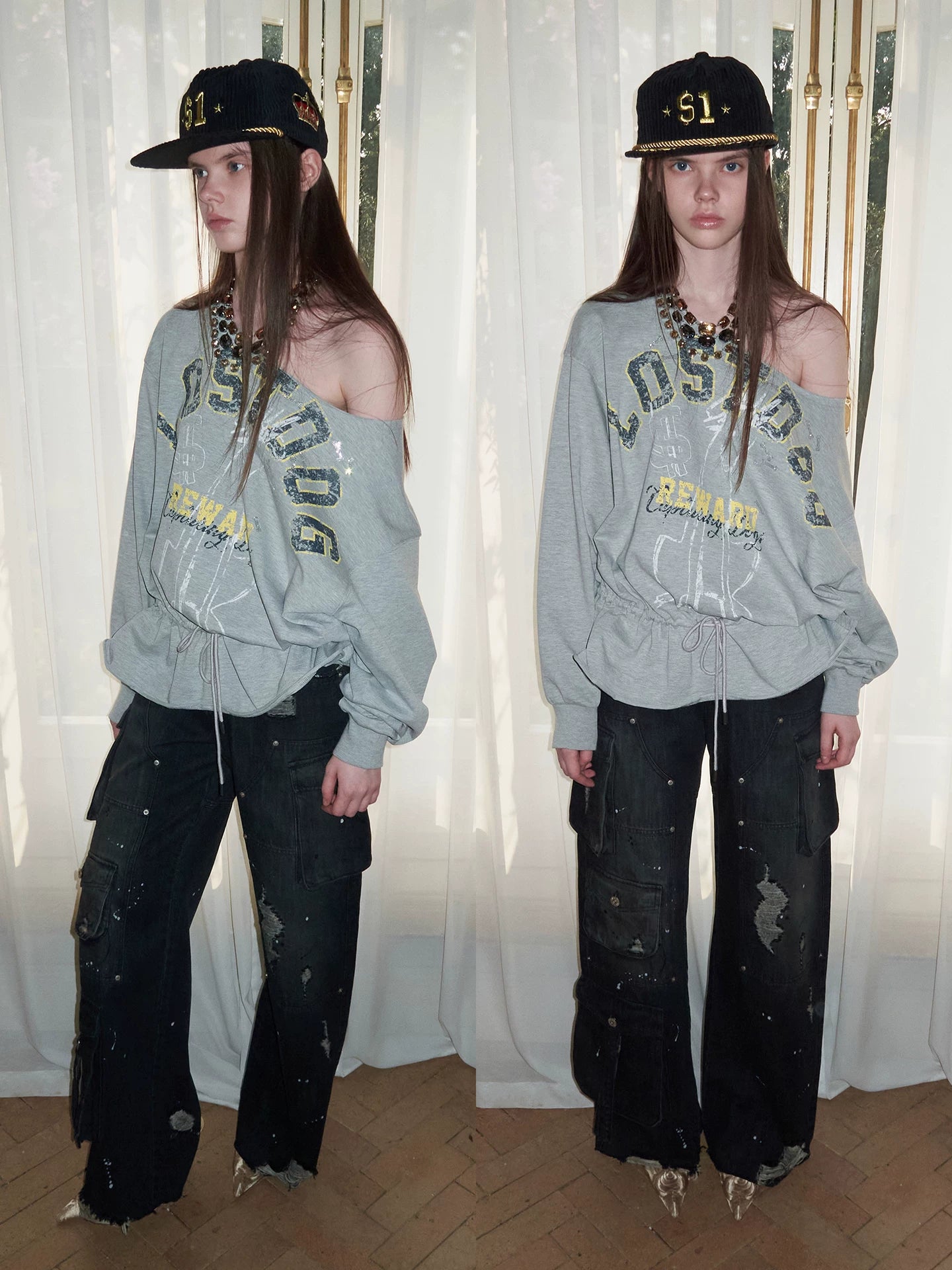 Asymmetric Graphic Drawstring Hoodie