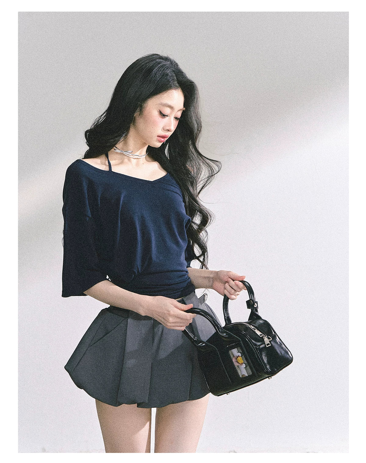 Asymmetric Short-Sleeve Halter Crop T-Shirt