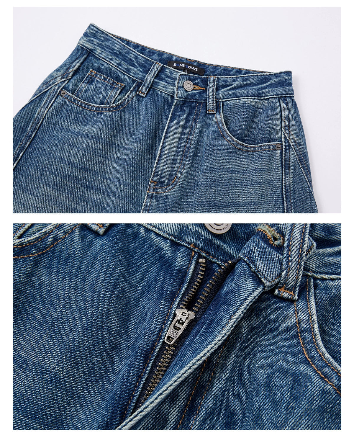 3D Seam Wide-Leg Crescent Denim Pants