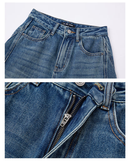 3D Seam Wide-Leg Crescent Denim Pants