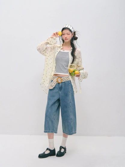 Polka Dot Textured Ruched Shirt