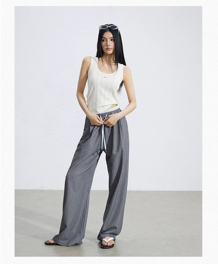 Contrast Stripe Tailored Wide-Leg Trousers