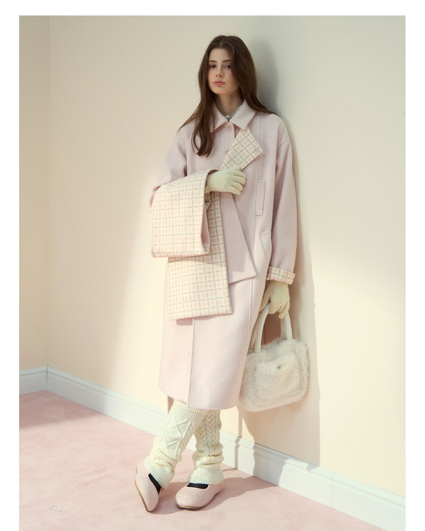 Berlin Avenue Wool Check Scarf Coat