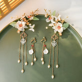 "青依 白韵" Tassel Edge Hair Clip & Earrings Set - CHINASQUAD