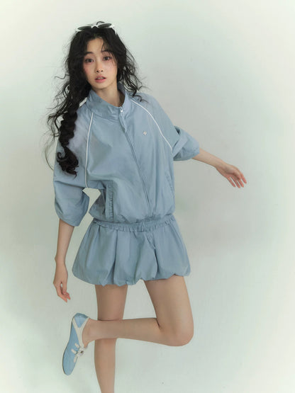 Floral Patchwork Casual Jacket &amp; Bubble Dress Set