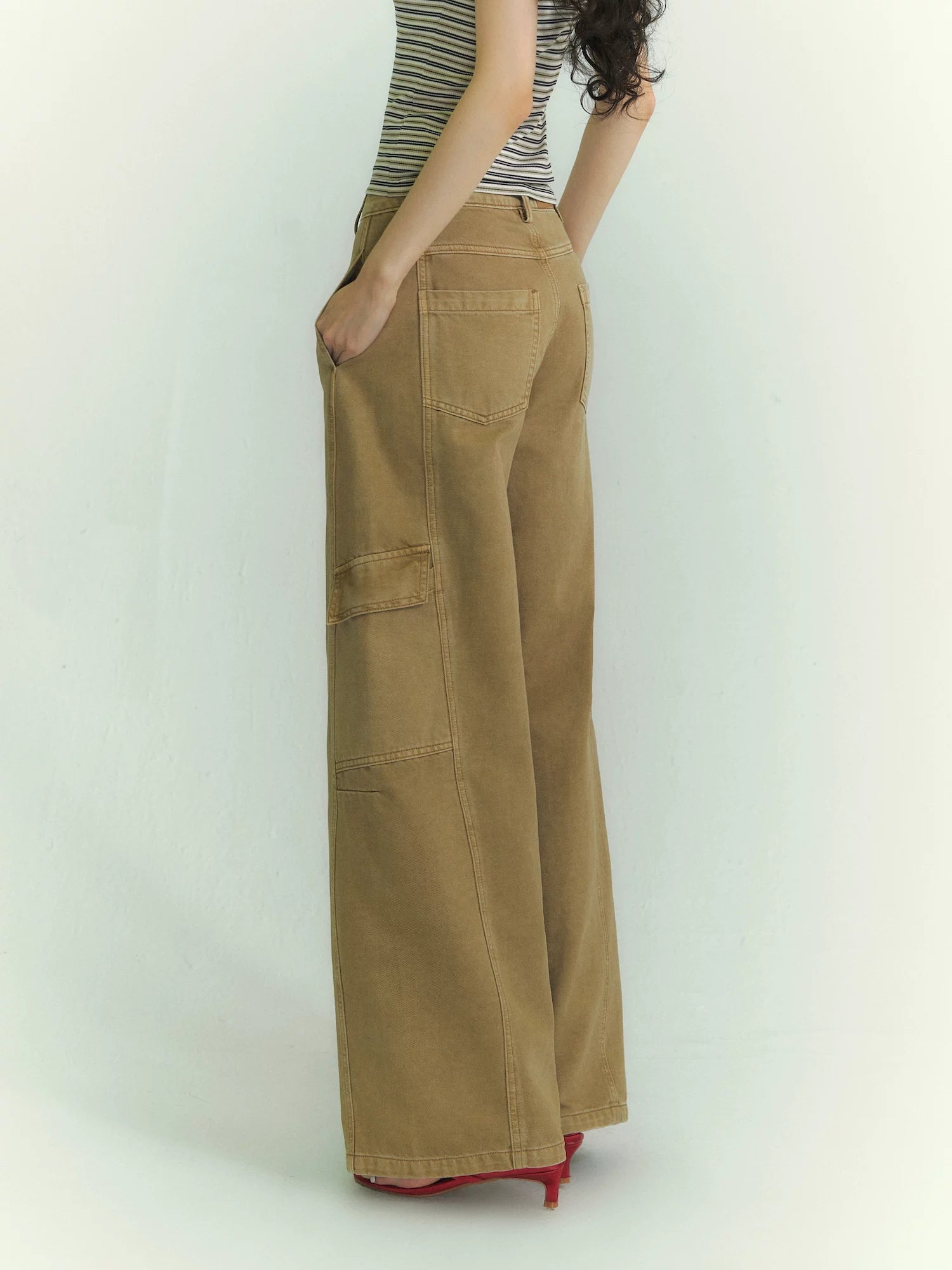 Structured Curve-Leg Utility Denim Trousers